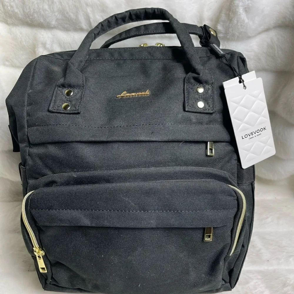 NWT lovevook black  canvas laptop backpack with USB port fit up to 17” l…
